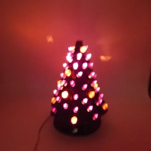 Halloween Tabletop Light Up Tree Ceramic 13 Inch Black Orange Purple